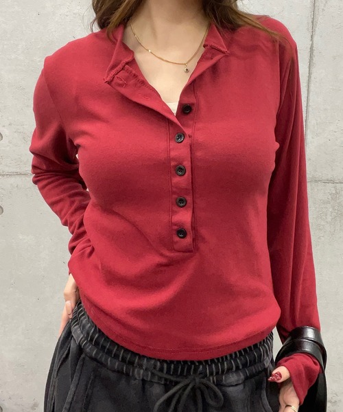 ROGER AND RAW(ロジャーアンドロウ)の「ヘンリーネックロングスリーブTシャツ(Tシャツ/カットソー・レディース・ブラック/グレー/ワインレッド・FREE)」の15枚目の写真