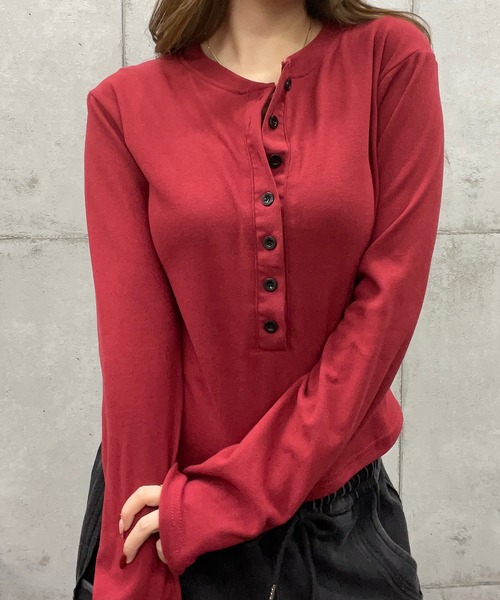ROGER AND RAW(ロジャーアンドロウ)の「ヘンリーネックロングスリーブTシャツ(Tシャツ/カットソー・レディース・ブラック/グレー/ワインレッド・FREE)」の19枚目の写真