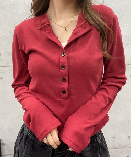 ROGER AND RAW(ロジャーアンドロウ)の「ヘンリーネックロングスリーブTシャツ(Tシャツ/カットソー・レディース・ブラック/グレー/ワインレッド・FREE)」の17枚目の写真