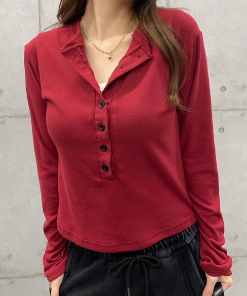 ROGER AND RAW(ロジャーアンドロウ)の「ヘンリーネックロングスリーブTシャツ(Tシャツ/カットソー・レディース・ブラック/グレー/ワインレッド・FREE)」の13枚目の写真