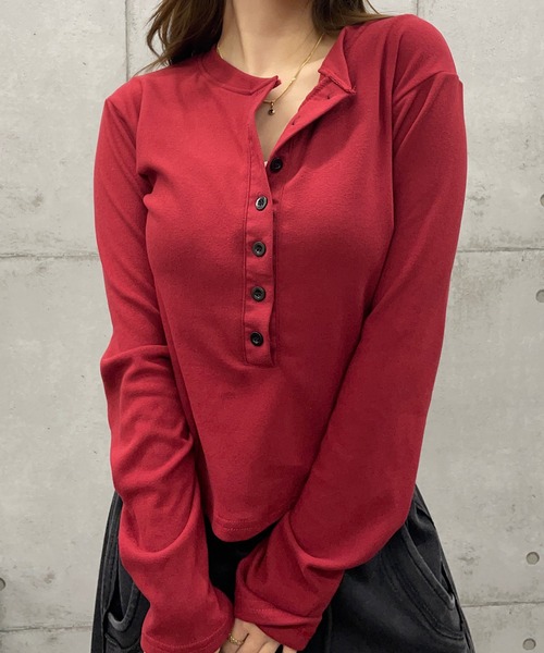 ROGER AND RAW(ロジャーアンドロウ)の「ヘンリーネックロングスリーブTシャツ(Tシャツ/カットソー・レディース・ブラック/グレー/ワインレッド・FREE)」の14枚目の写真