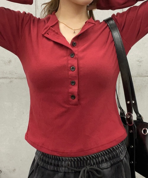 ROGER AND RAW(ロジャーアンドロウ)の「ヘンリーネックロングスリーブTシャツ(Tシャツ/カットソー・レディース・ブラック/グレー/ワインレッド・FREE)」の18枚目の写真