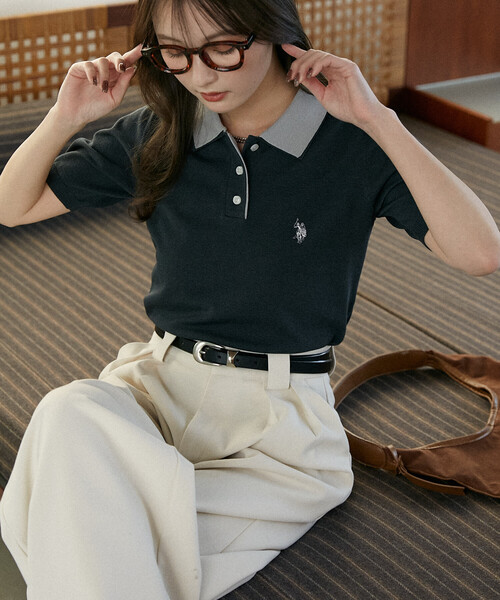U.S. POLO ASSN.(ユーエスポロアッスン)の「U.S. POLO ASSN. × PUBLUX/ユーエスポロアッスン <接触冷感>別注 2枚襟 ニット ポロシャツ 限定展開(ポロシャツ・レディース・ネイビー/ワインレッド/チャコールグレー・フリ-)」の4枚目の写真