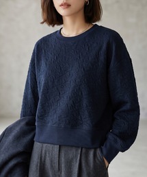 【一部 秋の先行予約/新色】ジャガード ショート丈トップス クルーネック 凹凸素材 ショート トップス カットソー