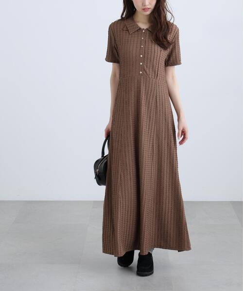 FREE'S MART(フリーズマート)の「◆金ボタンカットジャガードポロワンピース(ワンピース・レディース・ブラック/ブラウン/ライトグリーン・SMALL/MEDIUM)」の3枚目の写真