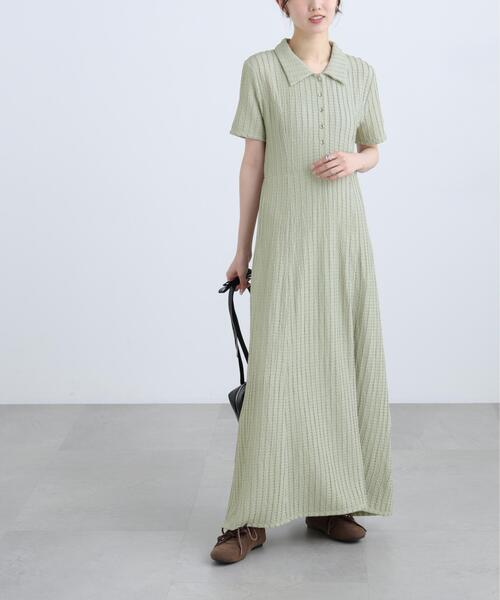 FREE'S MART(フリーズマート)の「◆金ボタンカットジャガードポロワンピース(ワンピース・レディース・ブラック/ブラウン/ライトグリーン・SMALL/MEDIUM)」の1枚目の写真