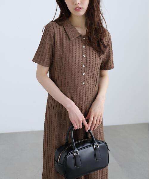 FREE'S MART(フリーズマート)の「◆金ボタンカットジャガードポロワンピース(ワンピース・レディース・ブラック/ブラウン/ライトグリーン・SMALL/MEDIUM)」の7枚目の写真