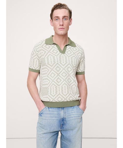 Banana Republic(バナナリパブリック)の「リネンコットンブレンド ジャカード ポロシャツ(ポロシャツ・メンズ・イエロー/グリーン/レッド・S/M/L/XL)」の2枚目の写真