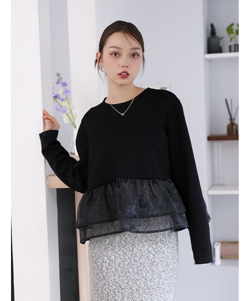 fifth(フィフス)の「シアーフリルドッキングトップス(Tシャツ/カットソー・レディース・ホワイト/ブラック・M)」の1枚目の写真