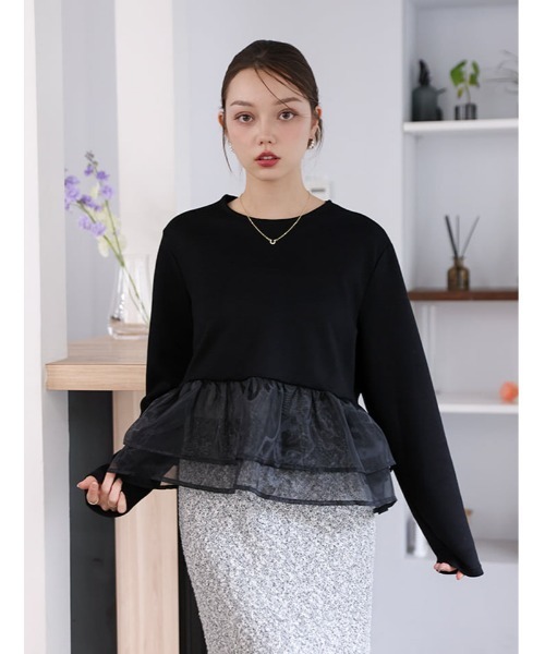 fifth(フィフス)の「シアーフリルドッキングトップス(Tシャツ/カットソー・レディース・ホワイト/ブラック・M)」の4枚目の写真