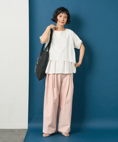 FREAK'S STORE(フリークスストア)の「藤本美貴 × FREAK'S STORE/フリークスストア ドッキングレイヤード Tシャツブラウス(Tシャツ/カットソー・レディース・ブラウン/オフホワイト/ブルー・フリ-)」の4枚目の写真