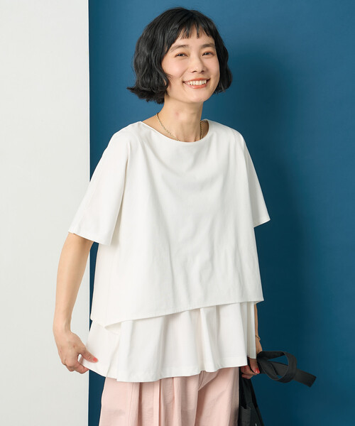 FREAK'S STORE(フリークスストア)の「藤本美貴 × FREAK'S STORE/フリークスストア ドッキングレイヤード Tシャツブラウス(Tシャツ/カットソー・レディース・ブラウン/オフホワイト/ブルー・フリ-)」の9枚目の写真