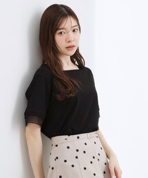 grove | 【二の腕カバー/UVカット・ひんやり】袖口シアースクエアネックTシャツ(Tシャツ/カットソー)
