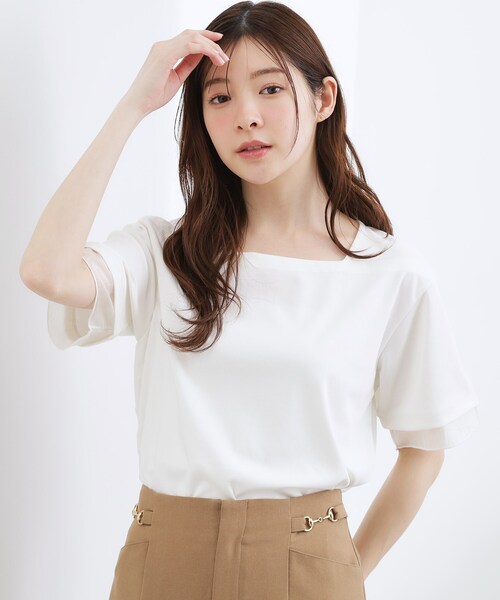 grove(グローブ)の「【二の腕カバー/UVカット・ひんやり】袖口シアースクエアネックTシャツ(Tシャツ/カットソー・レディース・ブラック/オフホワイト/ライトブルー/ブラウン系その他・02/03/05/01/04)」の6枚目の写真