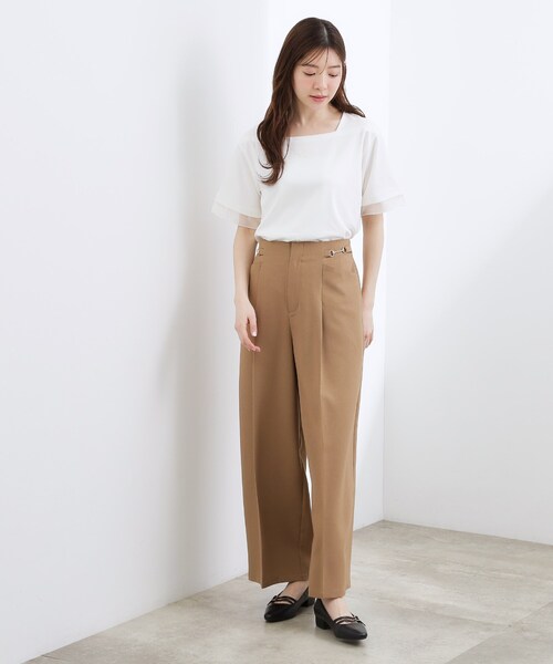 grove(グローブ)の「【二の腕カバー/UVカット・ひんやり】袖口シアースクエアネックTシャツ(Tシャツ/カットソー・レディース・ブラック/オフホワイト/ライトブルー/ブラウン系その他・02/03/05/01/04)」の7枚目の写真