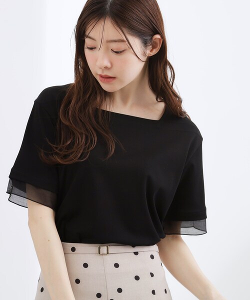 grove(グローブ)の「【二の腕カバー/UVカット・ひんやり】袖口シアースクエアネックTシャツ(Tシャツ/カットソー・レディース・ブラック/オフホワイト/ライトブルー/ブラウン系その他・02/03/05/01/04)」の10枚目の写真