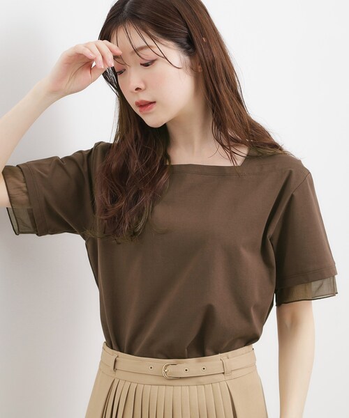 grove(グローブ)の「【二の腕カバー/UVカット・ひんやり】袖口シアースクエアネックTシャツ(Tシャツ/カットソー・レディース・ブラック/オフホワイト/ライトブルー/ブラウン系その他・02/03/05/01/04)」の16枚目の写真