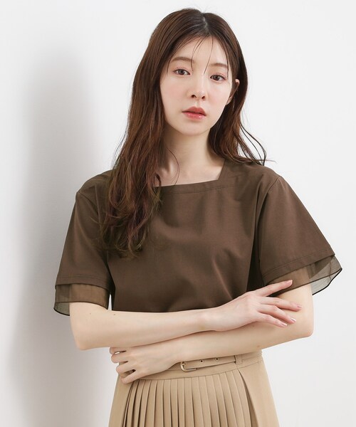 grove(グローブ)の「【二の腕カバー/UVカット・ひんやり】袖口シアースクエアネックTシャツ(Tシャツ/カットソー・レディース・ブラック/オフホワイト/ライトブルー/ブラウン系その他・02/03/05/01/04)」の17枚目の写真