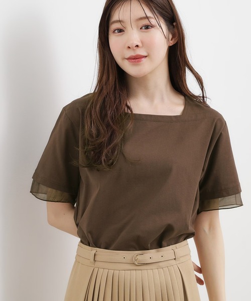 grove(グローブ)の「【二の腕カバー/UVカット・ひんやり】袖口シアースクエアネックTシャツ(Tシャツ/カットソー・レディース・ブラック/オフホワイト/ライトブルー/ブラウン系その他・02/03/05/01/04)」の4枚目の写真