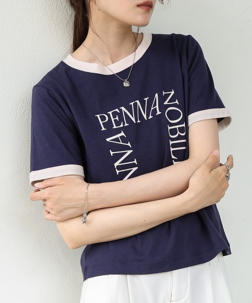 Bab（バブ）の「配色リンガーロゴ半袖Ｔシャツ（Tシャツ/カットソー・レディース・アイボリー/ネイビー/イエロー・MEDIUM）」の2枚目の写真