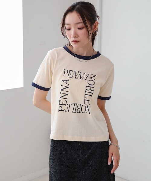 Bab（バブ）の「配色リンガーロゴ半袖Ｔシャツ（Tシャツ/カットソー・レディース・アイボリー/ネイビー/イエロー・MEDIUM）」の5枚目の写真