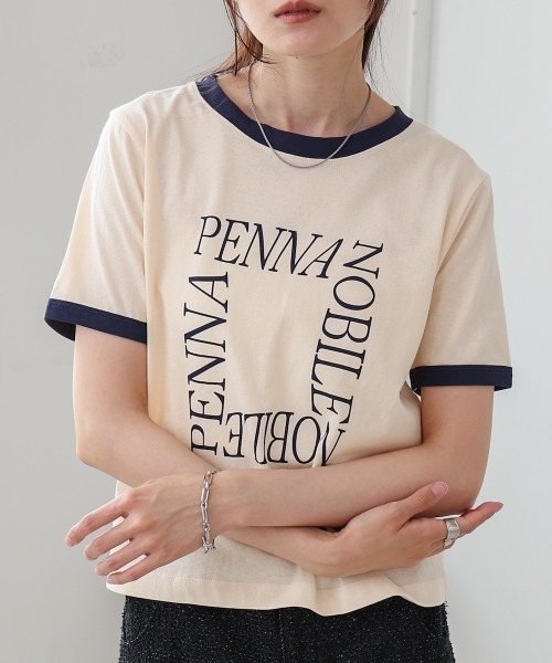 Bab（バブ）の「配色リンガーロゴ半袖Ｔシャツ（Tシャツ/カットソー・レディース・アイボリー/ネイビー/イエロー・MEDIUM）」の6枚目の写真