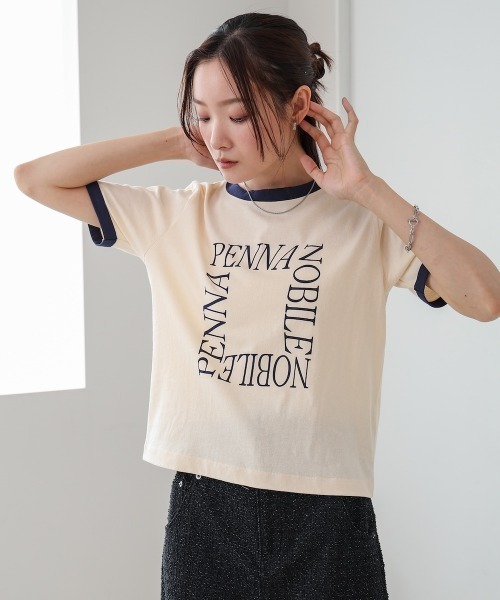 Bab（バブ）の「配色リンガーロゴ半袖Ｔシャツ（Tシャツ/カットソー・レディース・アイボリー/ネイビー/イエロー・MEDIUM）」の9枚目の写真