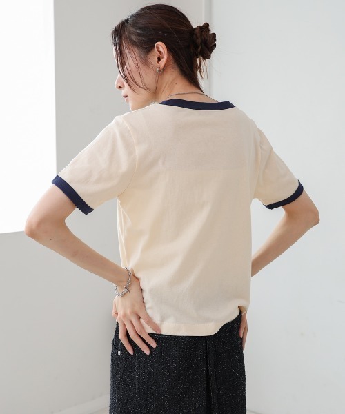 Bab（バブ）の「配色リンガーロゴ半袖Ｔシャツ（Tシャツ/カットソー・レディース・アイボリー/ネイビー/イエロー・MEDIUM）」の13枚目の写真