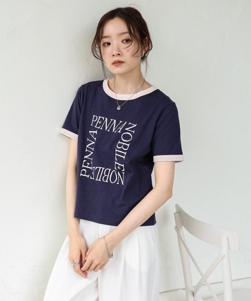 Bab（バブ）の「配色リンガーロゴ半袖Ｔシャツ（Tシャツ/カットソー・レディース・アイボリー/ネイビー/イエロー・MEDIUM）」の16枚目の写真