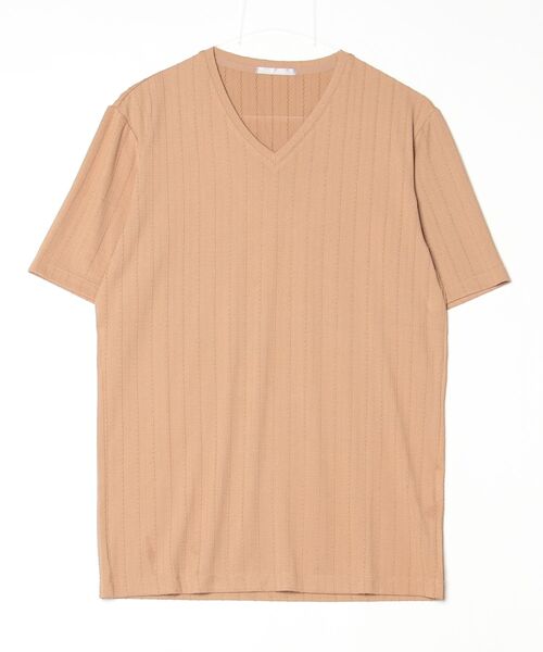 HIGH STREET（ハイストリート）の「ＨＩＧＨ　ＳＴＲＥＥＴ∴リネアジャカードＶネック半袖カットソー（Tシャツ/カットソー・メンズ・ブラック/ホワイト/ベージュ・M/L/LL）」の3枚目の写真