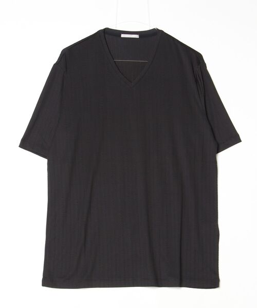 HIGH STREET（ハイストリート）の「ＨＩＧＨ　ＳＴＲＥＥＴ∴リネアジャカードＶネック半袖カットソー（Tシャツ/カットソー・メンズ・ブラック/ホワイト/ベージュ・M/L/LL）」の2枚目の写真