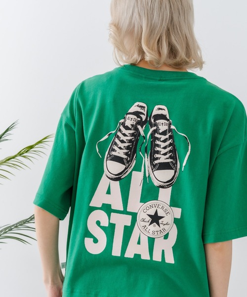 CONVERSE(コンバース)の「【CONVERSE/コンバース】【背中で魅せるハイカット】バックプリントTシャツ オールスター 前面ワンポイント(Tシャツ/カットソー・レディース・オフホワイト/ブラック/グリーン・MEDIUM)」の3枚目の写真
