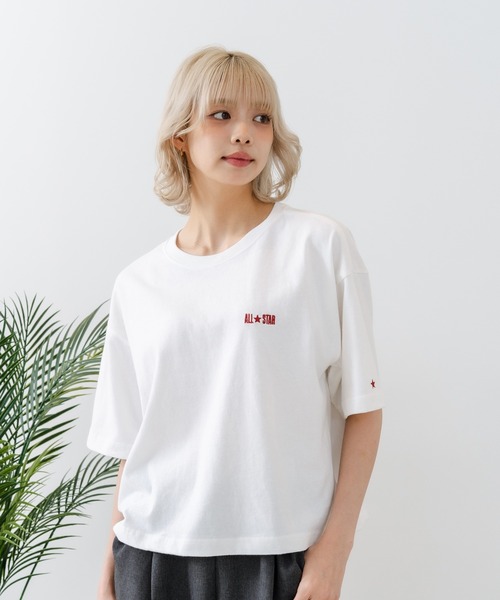 CONVERSE(コンバース)の「【CONVERSE/コンバース】【背中で魅せるハイカット】バックプリントTシャツ オールスター 前面ワンポイント(Tシャツ/カットソー・レディース・オフホワイト/ブラック/グリーン・MEDIUM)」の10枚目の写真