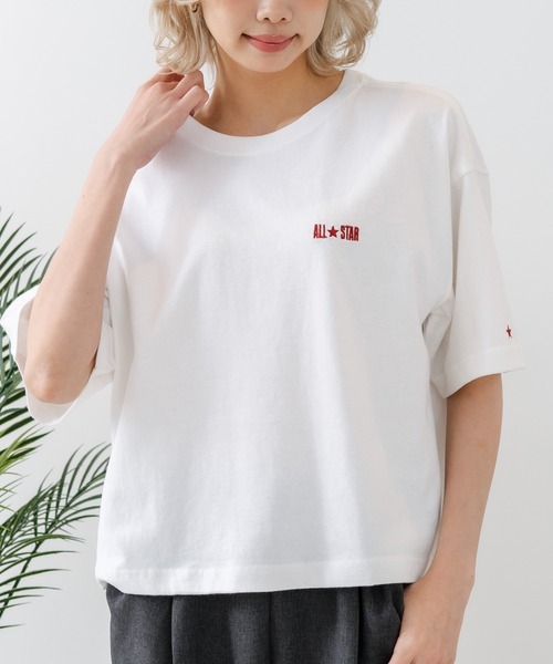 CONVERSE(コンバース)の「【CONVERSE/コンバース】【背中で魅せるハイカット】バックプリントTシャツ オールスター 前面ワンポイント(Tシャツ/カットソー・レディース・オフホワイト/ブラック/グリーン・MEDIUM)」の11枚目の写真