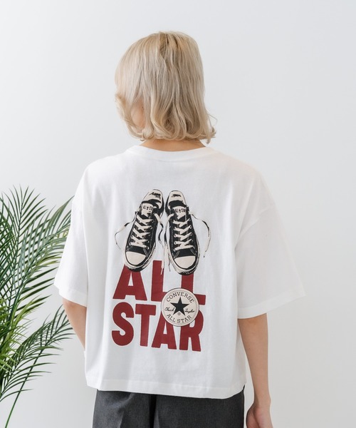CONVERSE(コンバース)の「【CONVERSE/コンバース】【背中で魅せるハイカット】バックプリントTシャツ オールスター 前面ワンポイント(Tシャツ/カットソー・レディース・オフホワイト/ブラック/グリーン・MEDIUM)」の12枚目の写真
