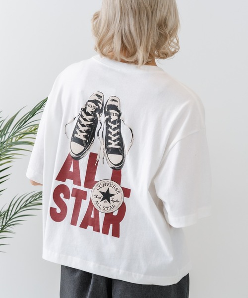 CONVERSE(コンバース)の「【CONVERSE/コンバース】【背中で魅せるハイカット】バックプリントTシャツ オールスター 前面ワンポイント(Tシャツ/カットソー・レディース・オフホワイト/ブラック/グリーン・MEDIUM)」の20枚目の写真