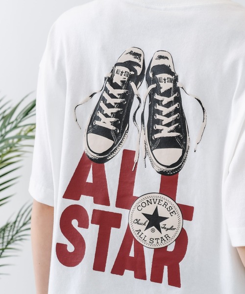 CONVERSE(コンバース)の「【CONVERSE/コンバース】【背中で魅せるハイカット】バックプリントTシャツ オールスター 前面ワンポイント(Tシャツ/カットソー・レディース・オフホワイト/ブラック/グリーン・MEDIUM)」の21枚目の写真