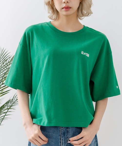 CONVERSE(コンバース)の「【CONVERSE/コンバース】【背中で魅せるハイカット】バックプリントTシャツ オールスター 前面ワンポイント(Tシャツ/カットソー・レディース・オフホワイト/ブラック/グリーン・MEDIUM)」の17枚目の写真