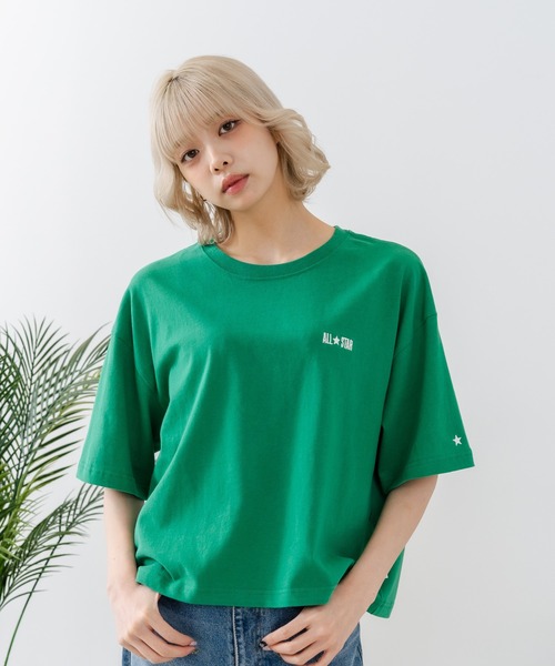 CONVERSE(コンバース)の「【CONVERSE/コンバース】【背中で魅せるハイカット】バックプリントTシャツ オールスター 前面ワンポイント(Tシャツ/カットソー・レディース・オフホワイト/ブラック/グリーン・MEDIUM)」の18枚目の写真