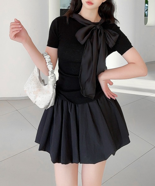 Jasmine Grandiflorum（ジャスミングランディフローラム）の「【Jasmine】リボンシアーニットトップス (SS)（Tシャツ/カットソー・レディース・ブラック/ライトベージュ・FREE）」の11枚目の写真