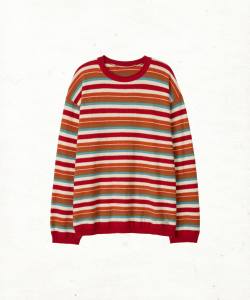DD mori stripe damaged knit (RED)