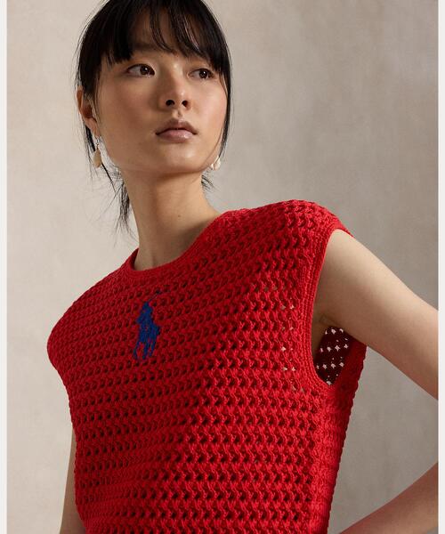 POLO RALPH LAUREN(ポロ ラルフ ローレン)の「Big Pony クロシェイド コットン セーター(ニット/セーター・レディース・レッド・S/M/L/XS)」の2枚目の写真
