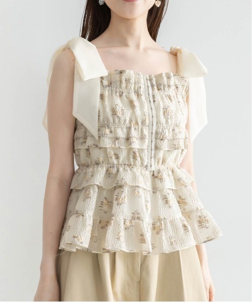 RANDA（ランダ）の「フリルジャガードリボントップス（シャツ/ブラウス・レディース・ブラック/クリーム/ピンク・FREE）」の6枚目の写真