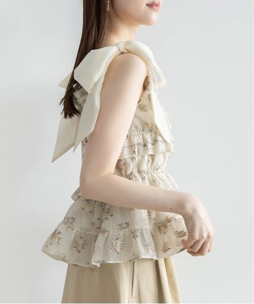RANDA（ランダ）の「フリルジャガードリボントップス（シャツ/ブラウス・レディース・ブラック/クリーム/ピンク・FREE）」の7枚目の写真