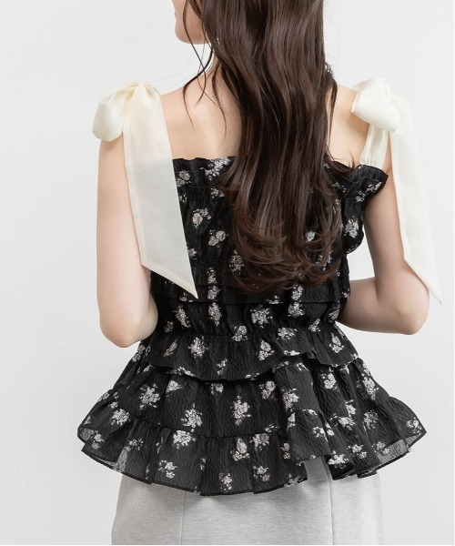 RANDA（ランダ）の「フリルジャガードリボントップス（シャツ/ブラウス・レディース・ブラック/クリーム/ピンク・FREE）」の14枚目の写真