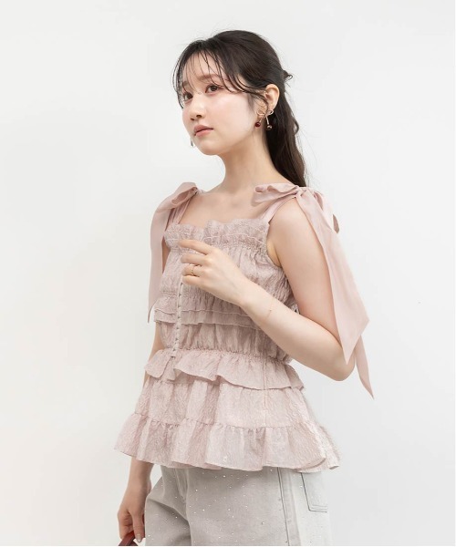 RANDA（ランダ）の「フリルジャガードリボントップス（シャツ/ブラウス・レディース・ブラック/クリーム/ピンク・FREE）」の21枚目の写真