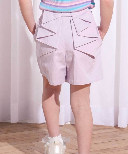 SLAP SLIP(スラップスリップ)の「デニム&ツイルバックフリルリボンショートパンツ(90~130cm)(デニムパンツ・キッズ・パープル/ブルー・110cm/90cm/100cm/120cm/130cm)」の2枚目の写真