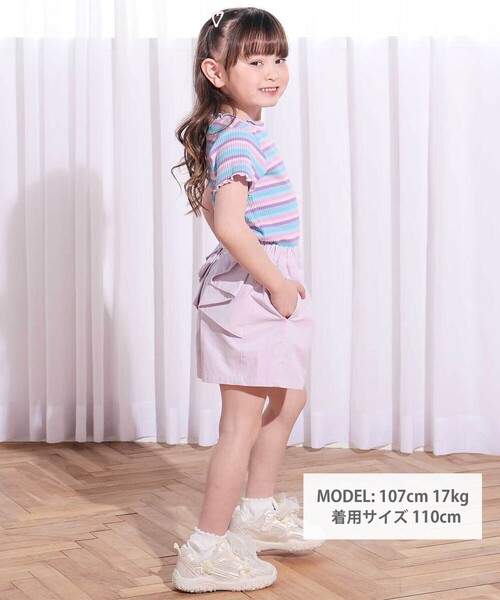 SLAP SLIP(スラップスリップ)の「デニム&ツイルバックフリルリボンショートパンツ(90~130cm)(デニムパンツ・キッズ・パープル/ブルー・110cm/90cm/100cm/120cm/130cm)」の5枚目の写真