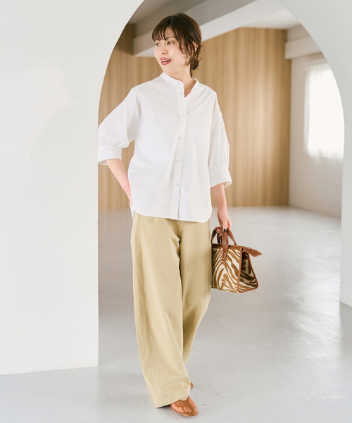 Spick & Span(スピックアンドスパン)の「《WEB限定 / 追加》パールボタンギャザースリーブシャツ(シャツ/ブラウス・レディース・その他10/ホワイト系その他/マルチ・FREE)」の4枚目の写真