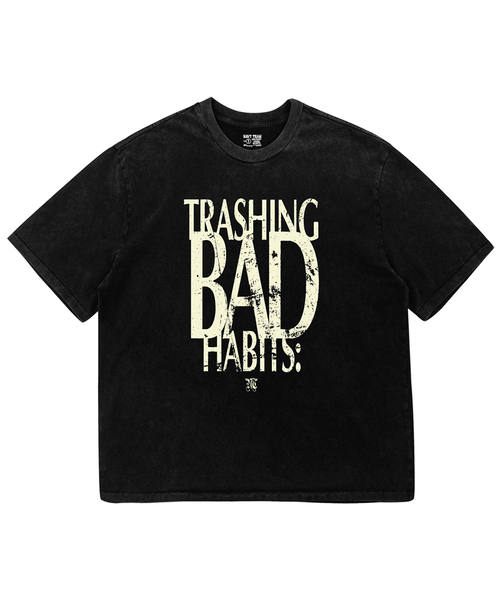 NAVYTEAM(ネイビーチーム)の「TRASHING BAD HABITS ピグメントダイング半袖Tシャツ(Tシャツ/カットソー・レディース・ブラック×ベージュ/ブラック×グレー・1/2/3)」の1枚目の写真